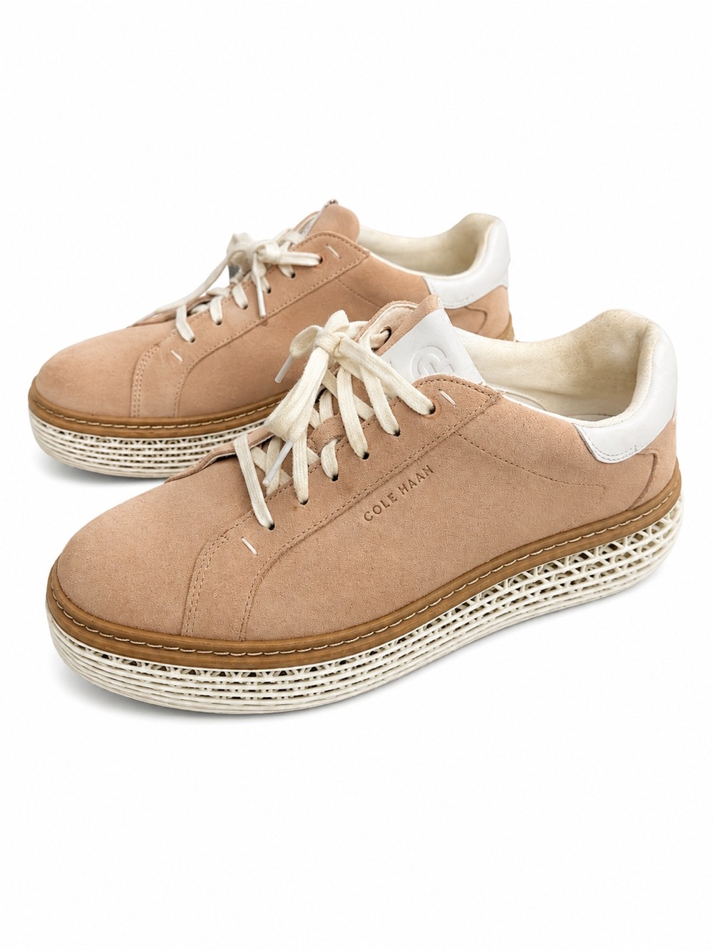 Cole Haan Blush Suede Platform Sneakers with White Trim